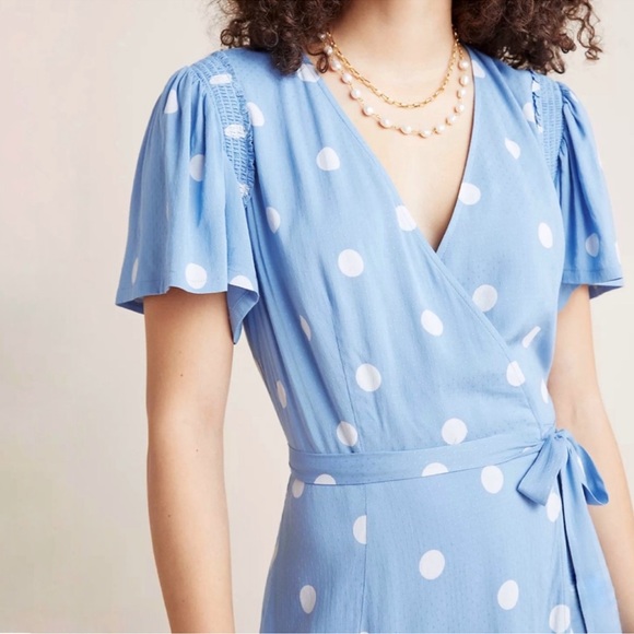 ANTHROPOLOGIE / PAIGE Blue Allure White Dolly Dot Arlyn Dress - Sz XS - Picture 2 of 16